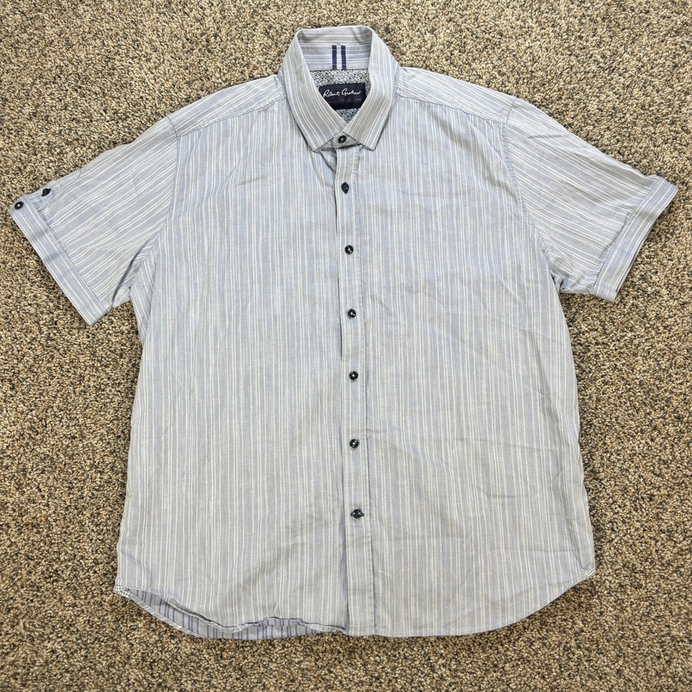 Robert Graham 3XL Short Sleeve Shirt Modern Americana Tailored Fit Blue Striped